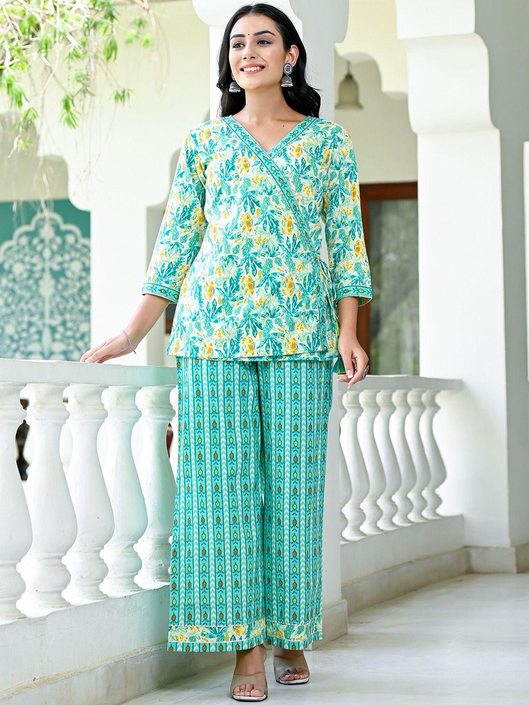 misskurti floral printed pure cotton top & palazzos