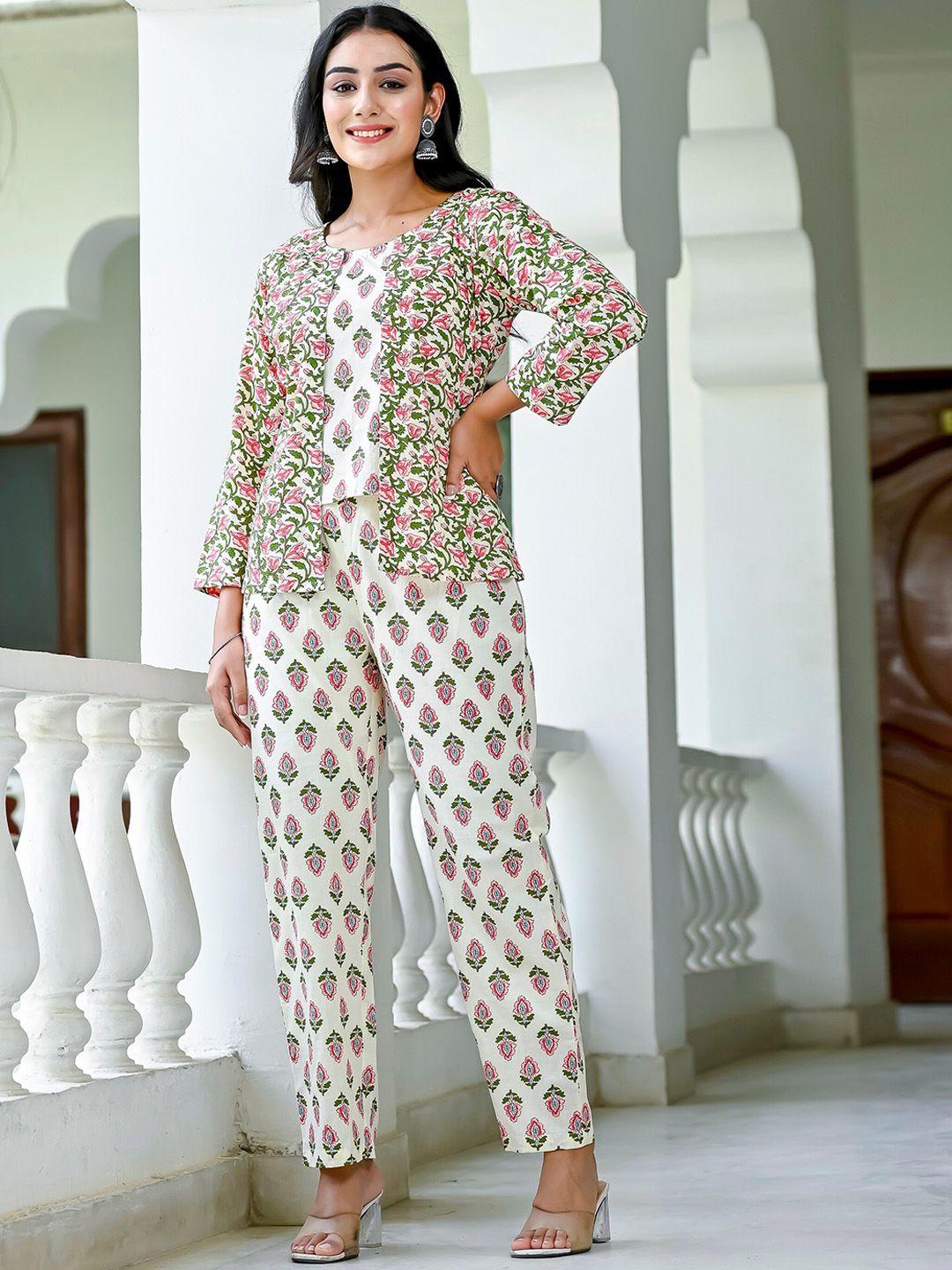 misskurti floral printed pure cotton top & trousers co-ord set