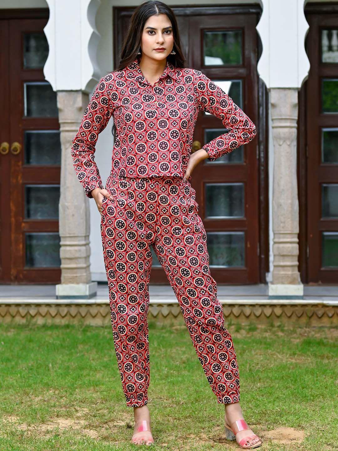 misskurti printed pure cotton top & trousers co-ord set