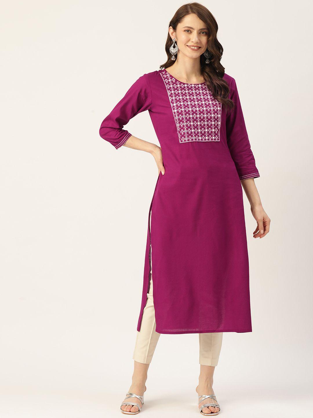 misskurti women pink ethnic motifs embroidered calf length kurta