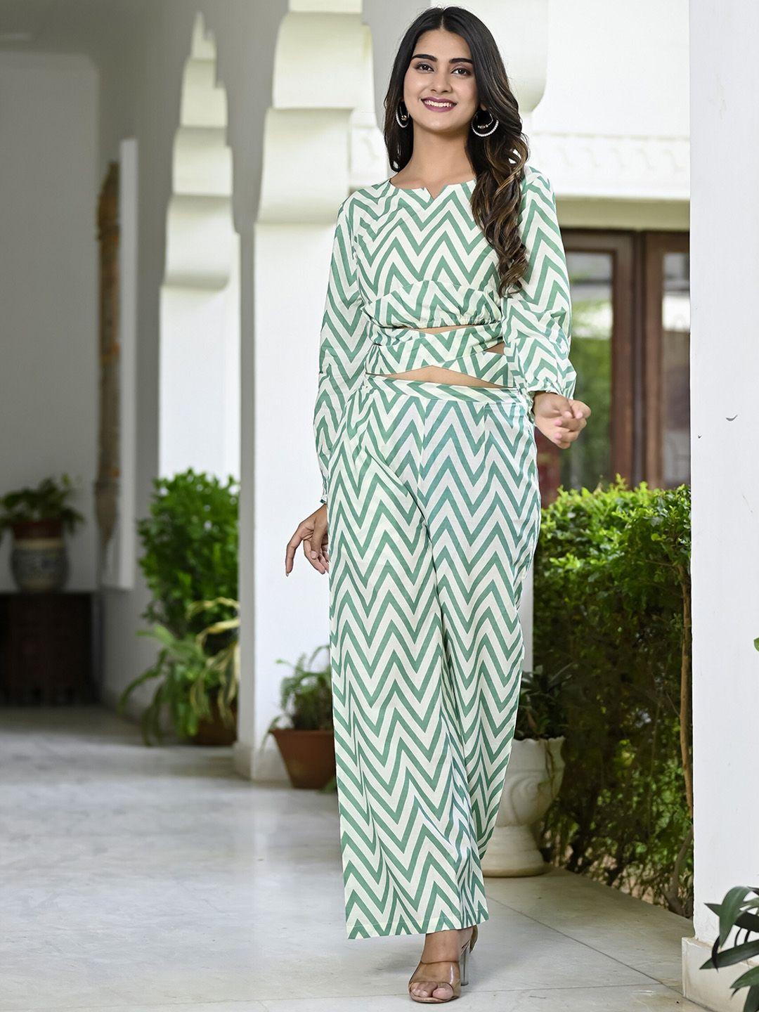 misskurti zig-zag printed pure cotton top & palazzos co-ord set