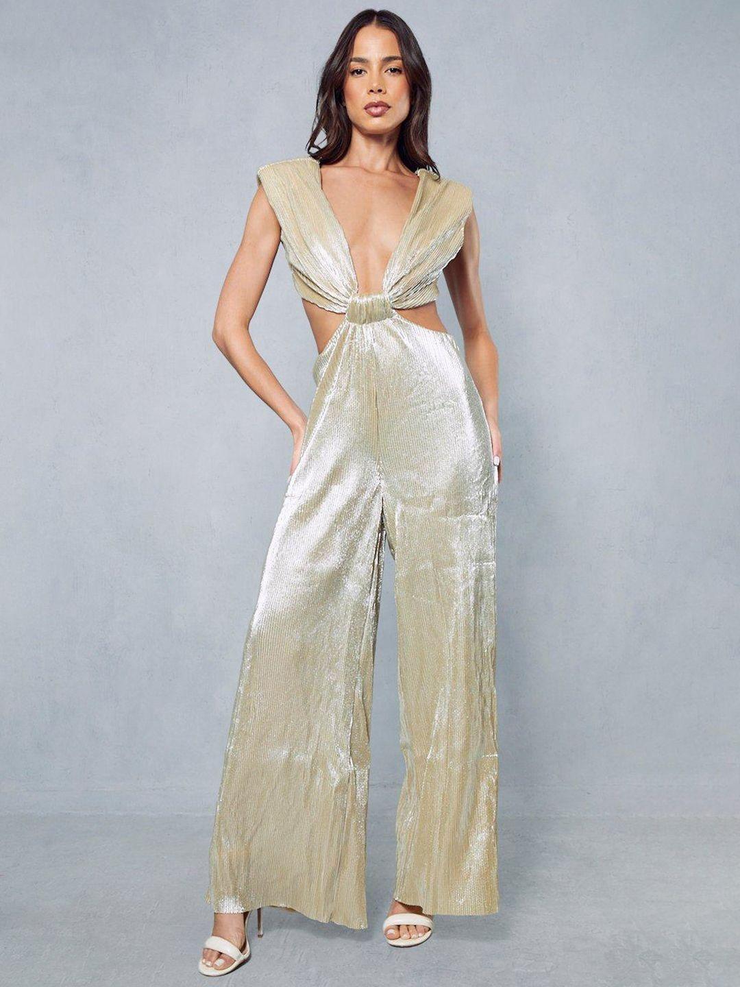 misspap accordion pleated twisted shimmery basic jumpsuit