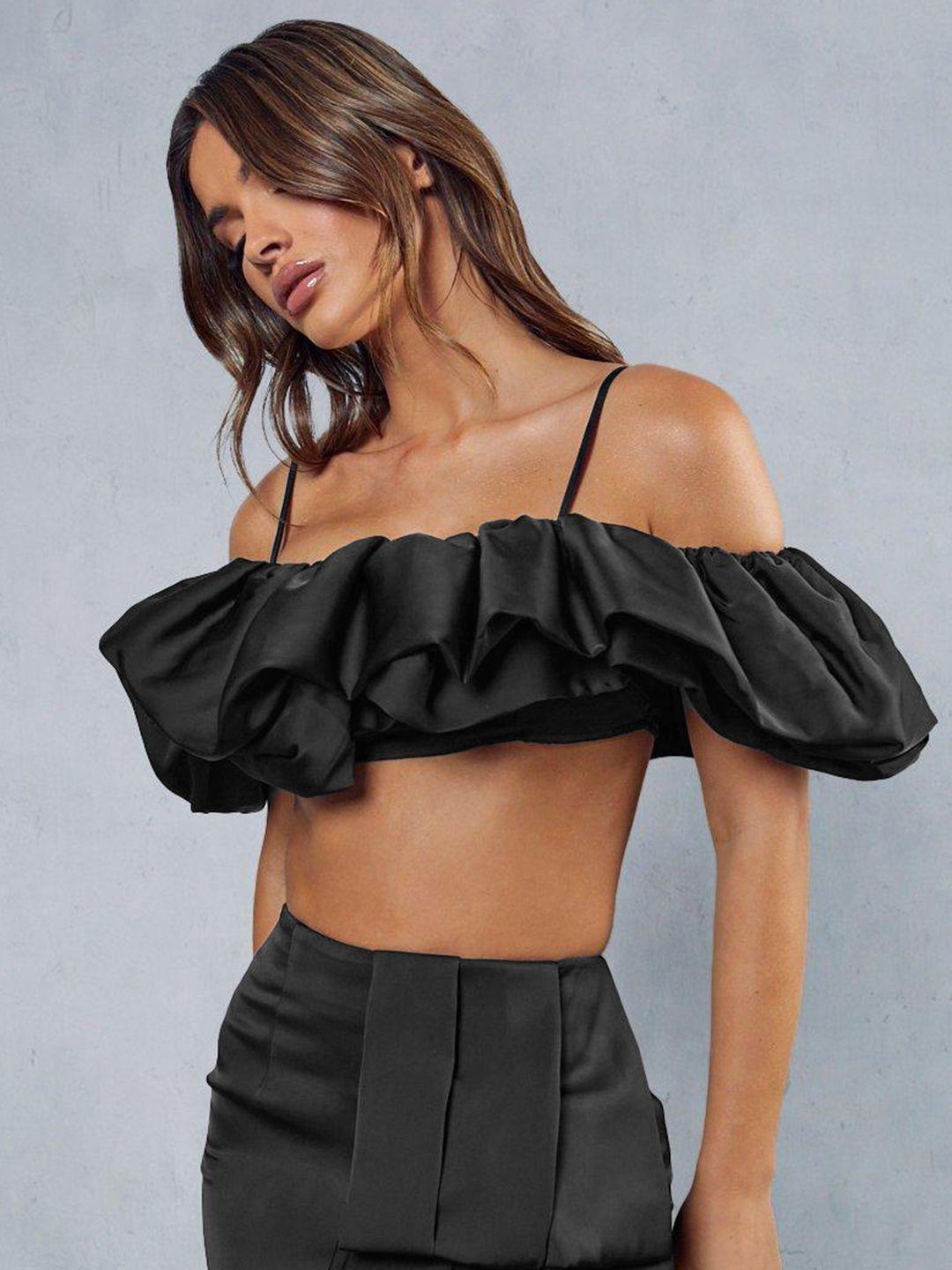 misspap ruffle detail crop top with mini skirt