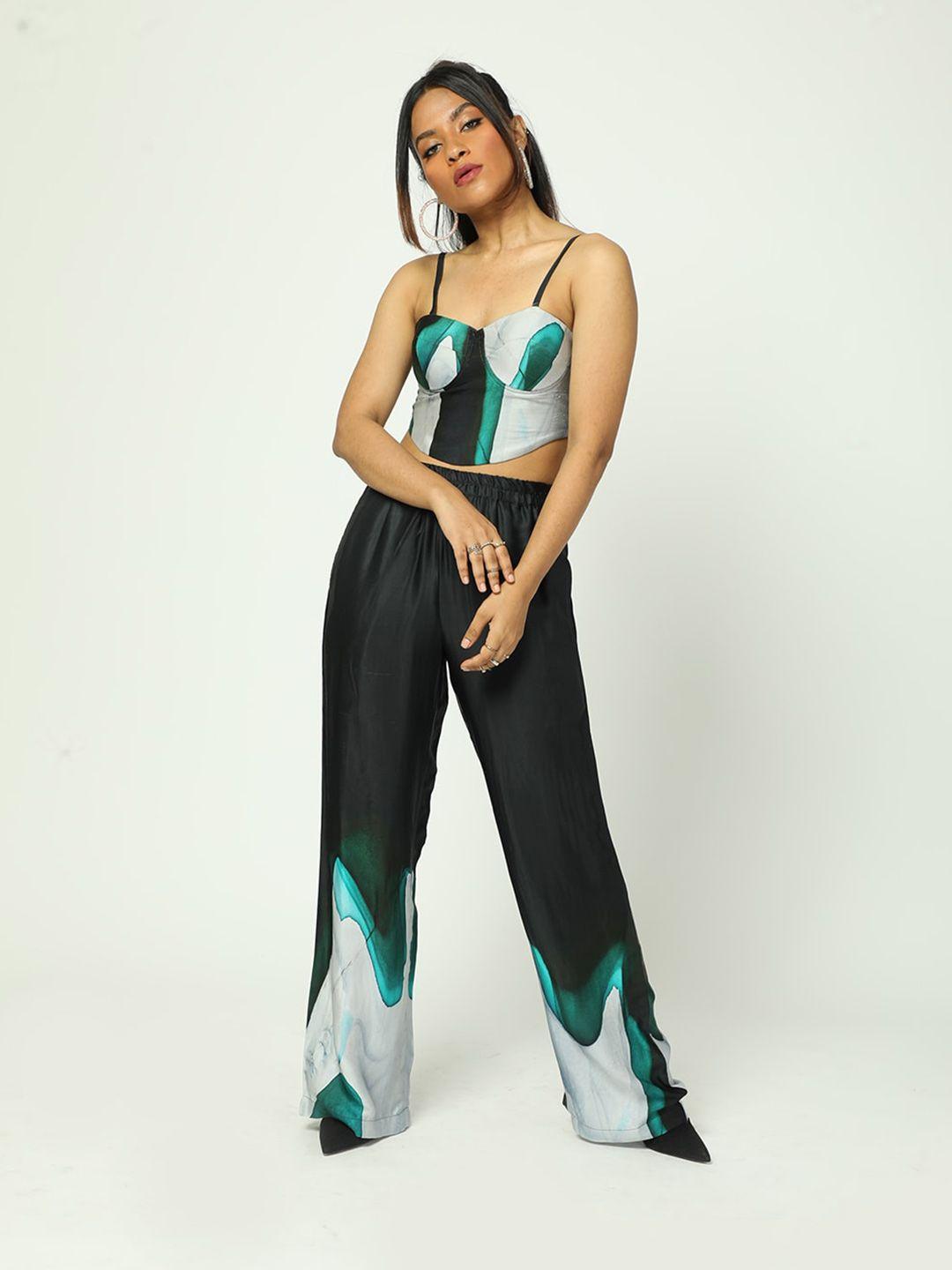 missy abstract printed satin corset top