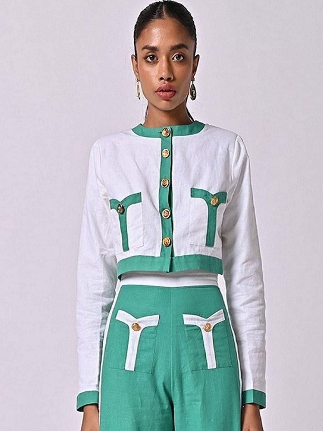 missy colourblocked cropped cotton tailored jacket