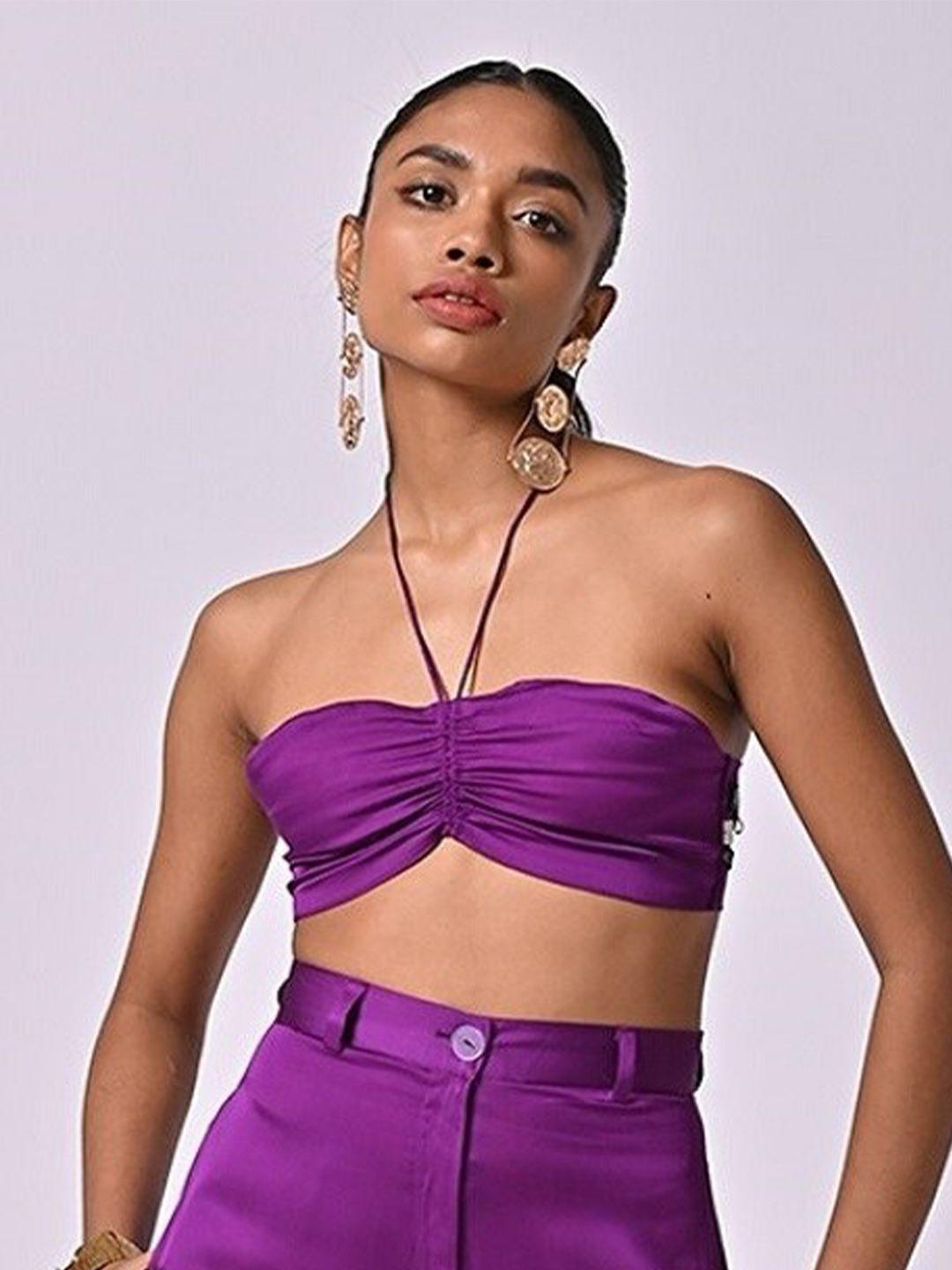 missy halter neck satin tube crop top