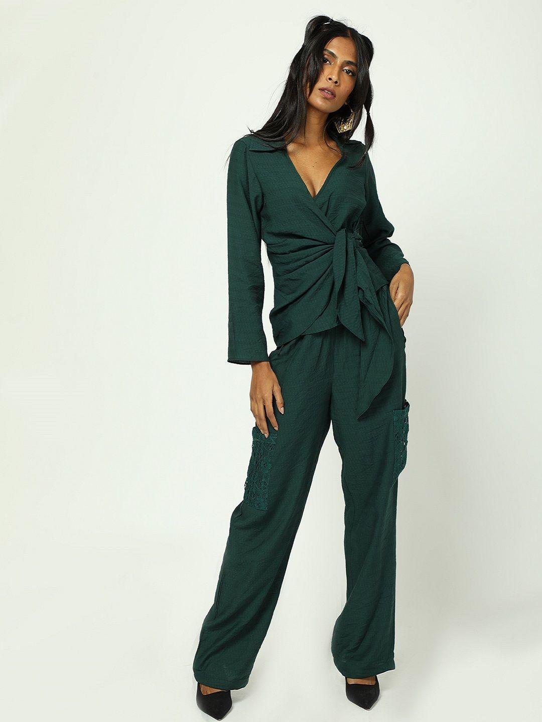 missy women green high-rise trousers