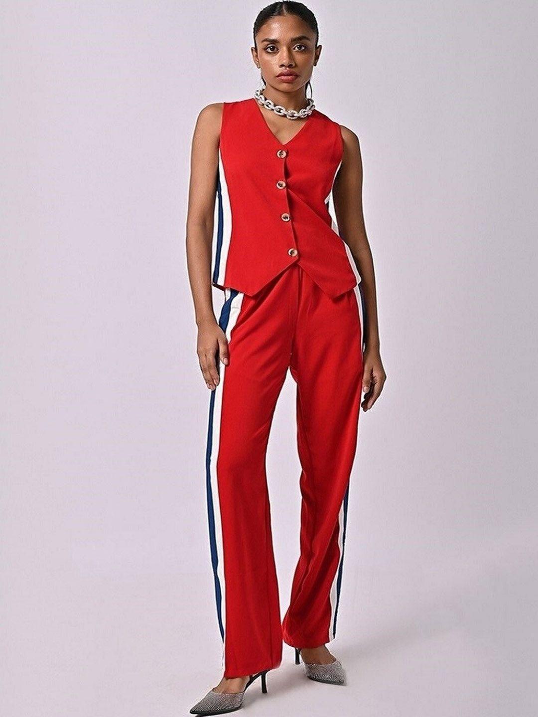 missy women red comfort high-rise trousers