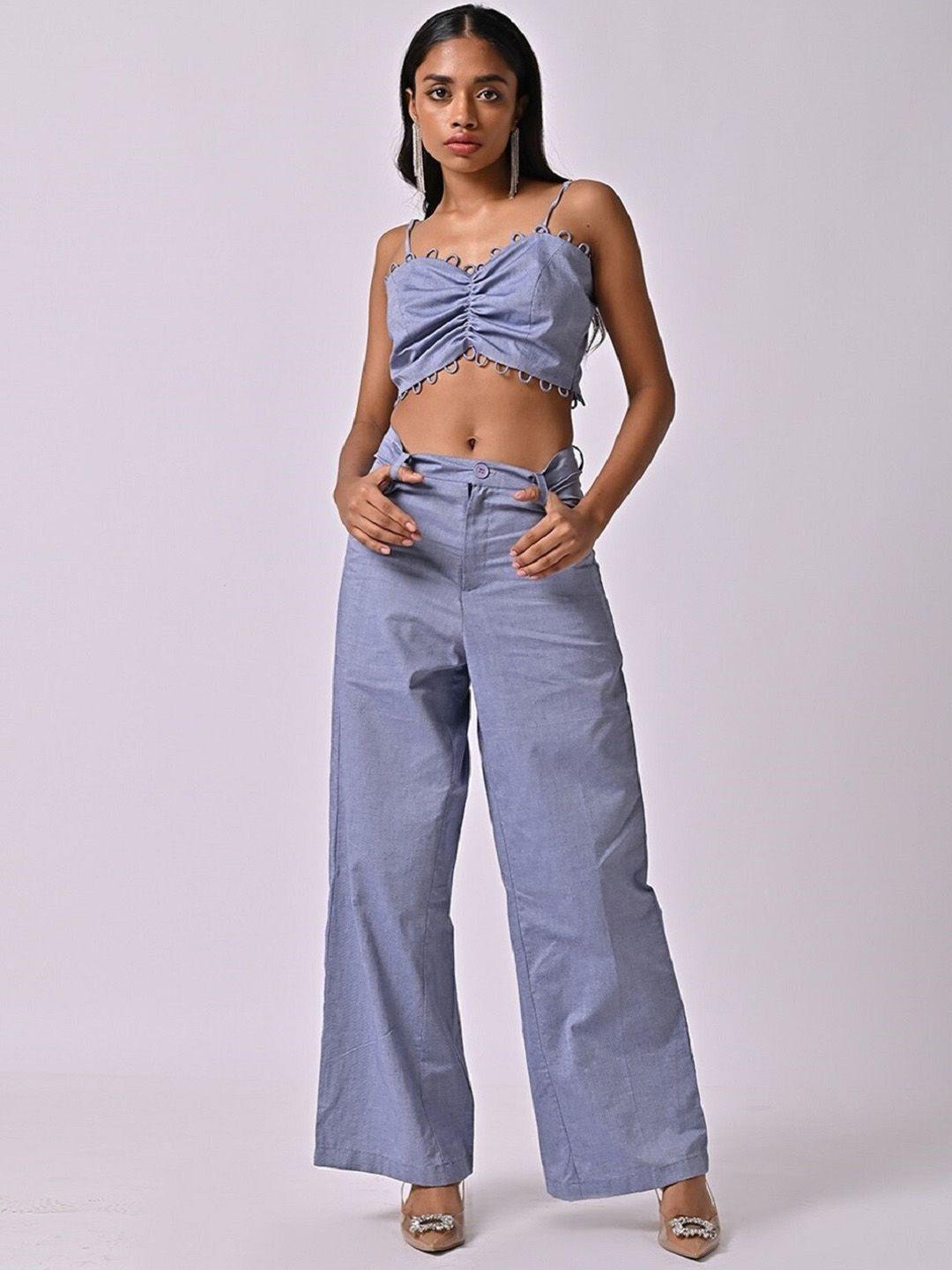 missy women relaxed flared fit high-rise chambray denim parallel trousers