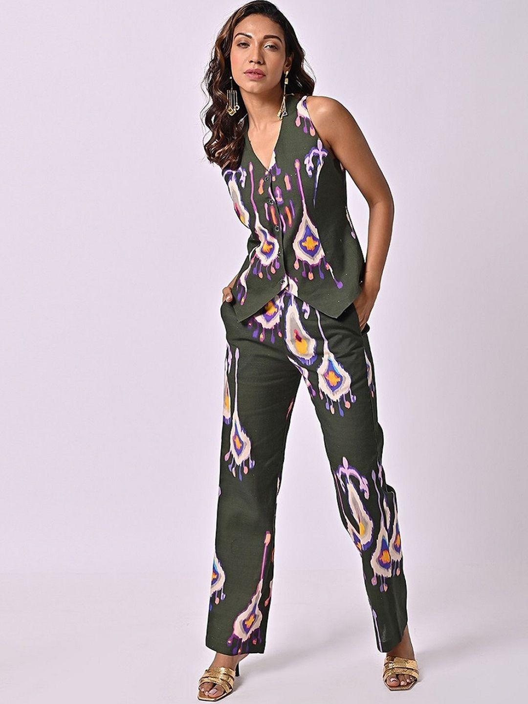 missy women relaxed straight leg high-rise ethnic motifs printed cotton trouser