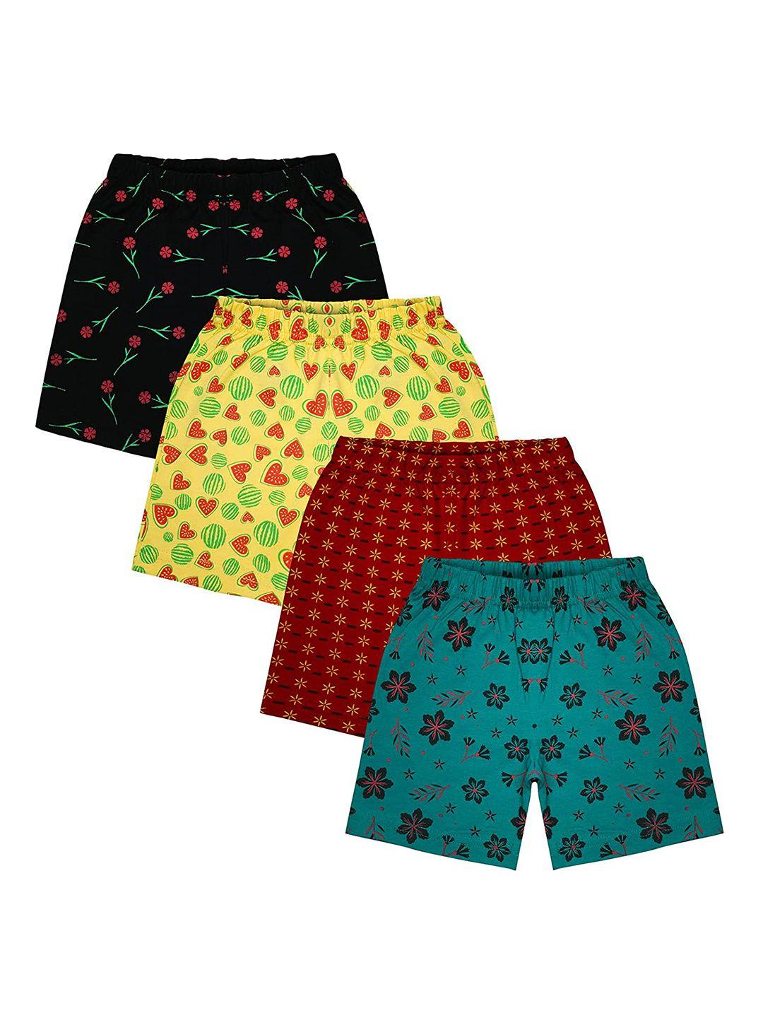 mist n fogg kids pack of 4 floral printed mid-rise cotton casual shorts