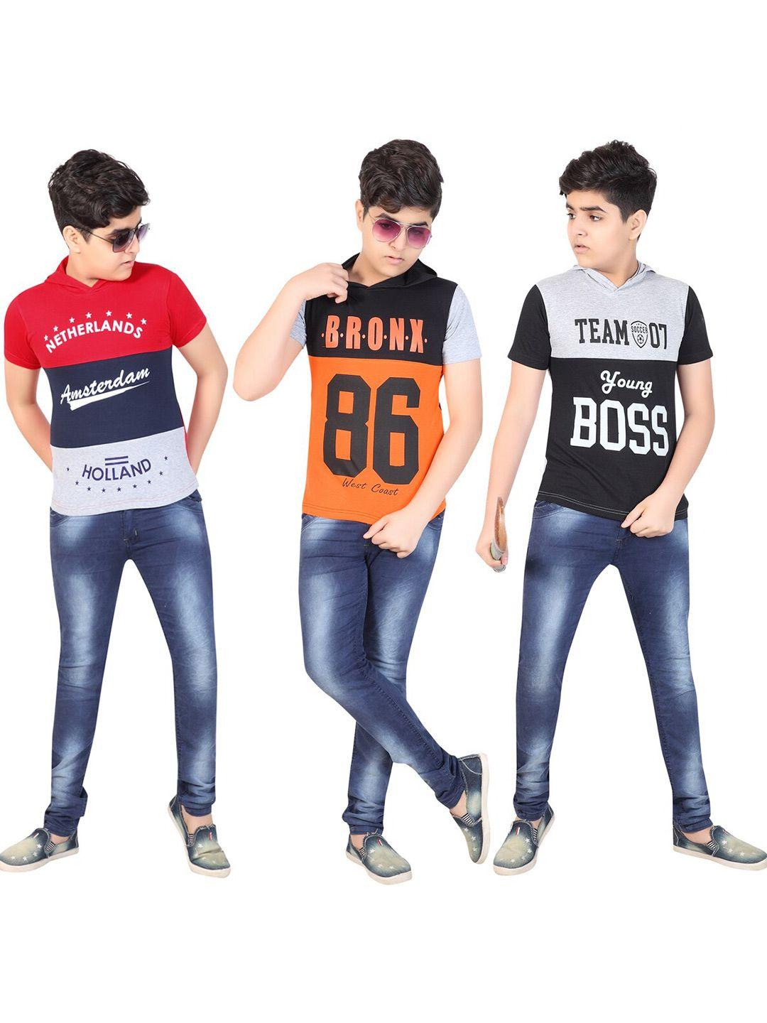 mist n fogg boys grey & red pack of 3 colourblocked t-shirt