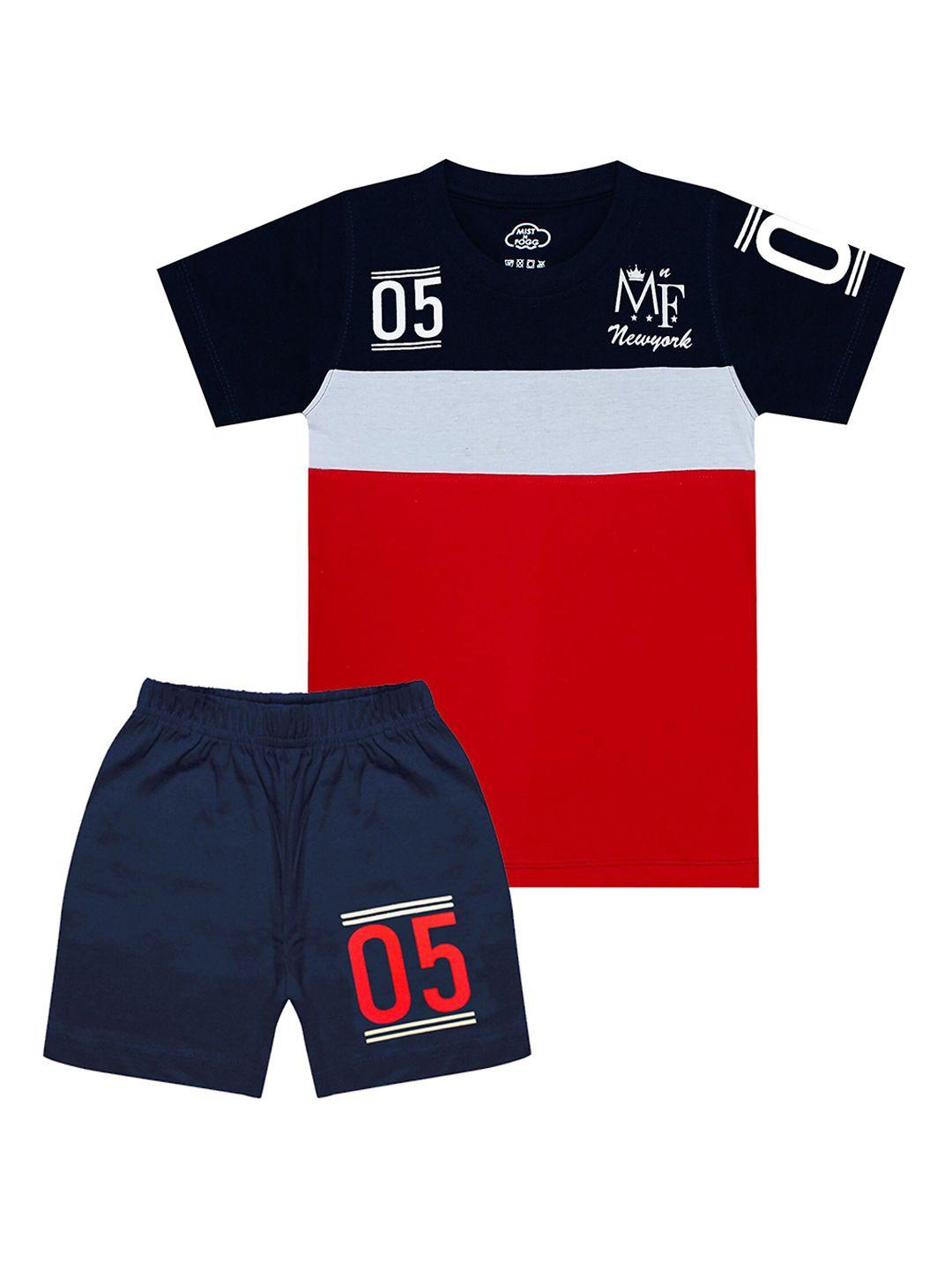 mist n fogg boys navy blue & red printed t-shirt and shorts