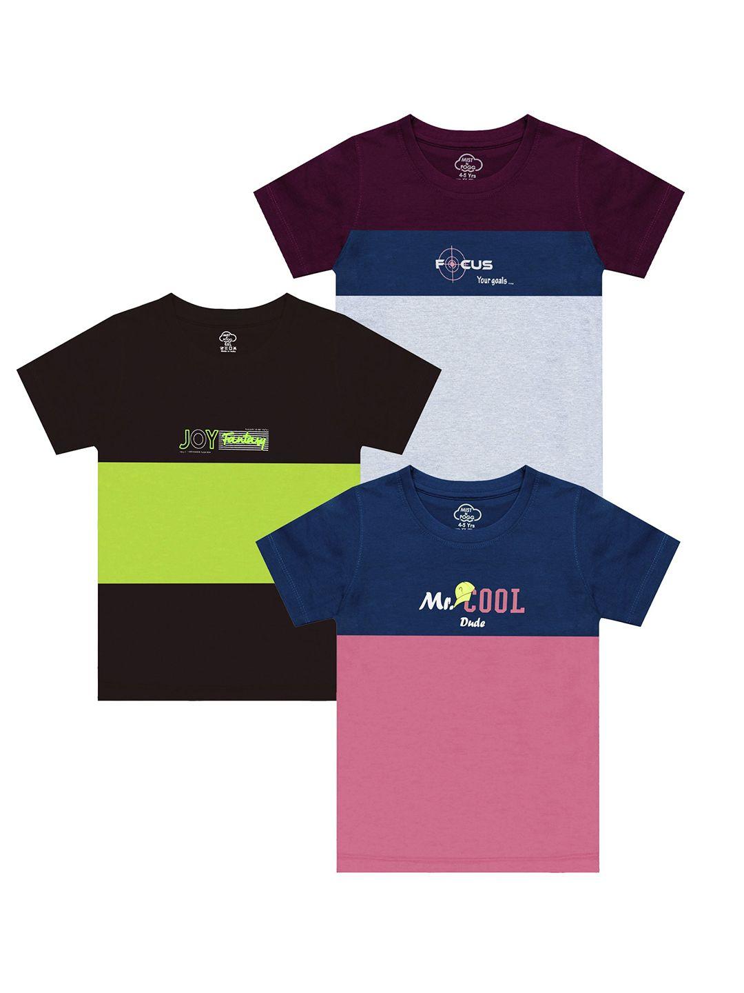 mist n fogg boys pack of 3 colourblocked cotton t-shirts