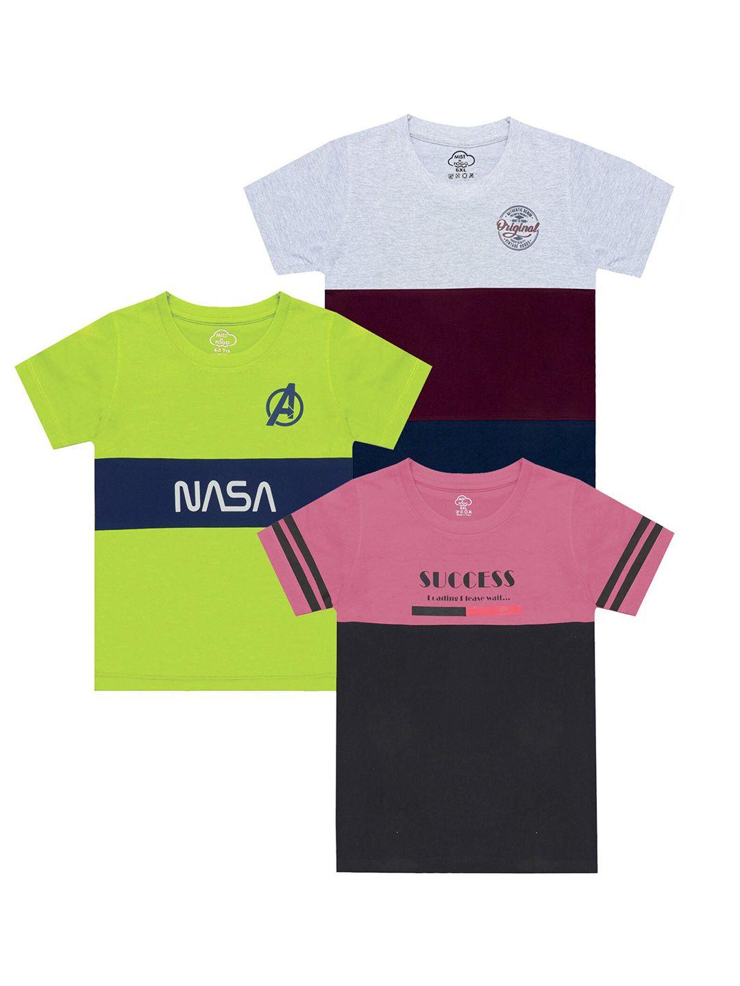 mist n fogg boys pack of 3 colourblocked cotton t-shirts