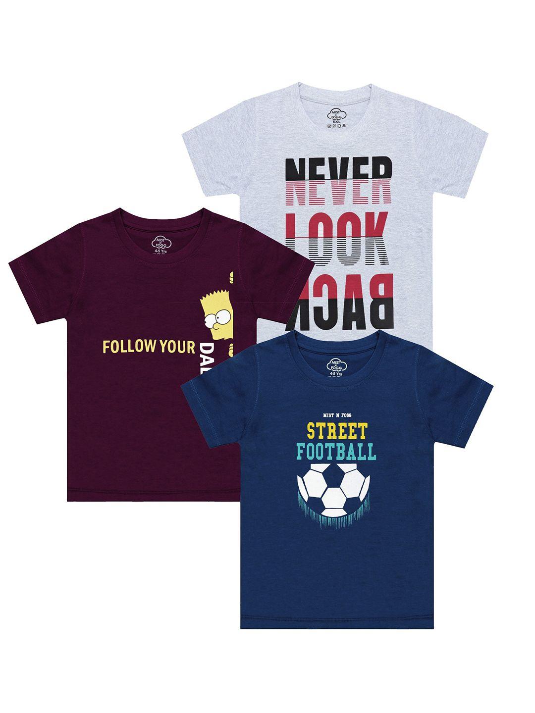 mist n fogg boys pack of 3 typography printed cotton t-shirts