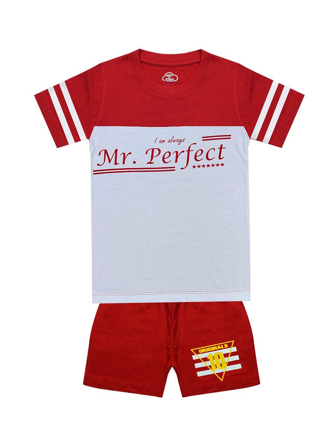 mist n fogg kids-boys red & grey printed cotton t-shirt with shorts