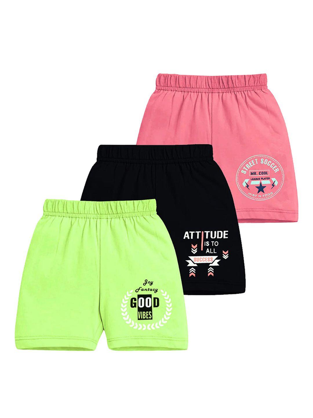 mist n fogg kids pack of 3 regular fit mid-rise cotton regular shorts