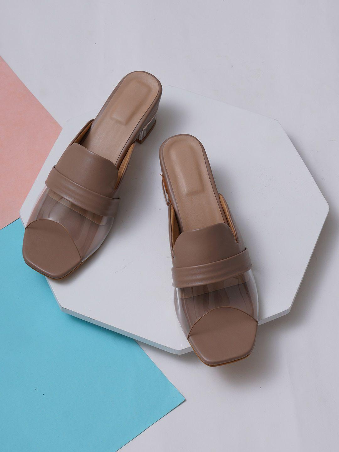 misto brown pu party block mules