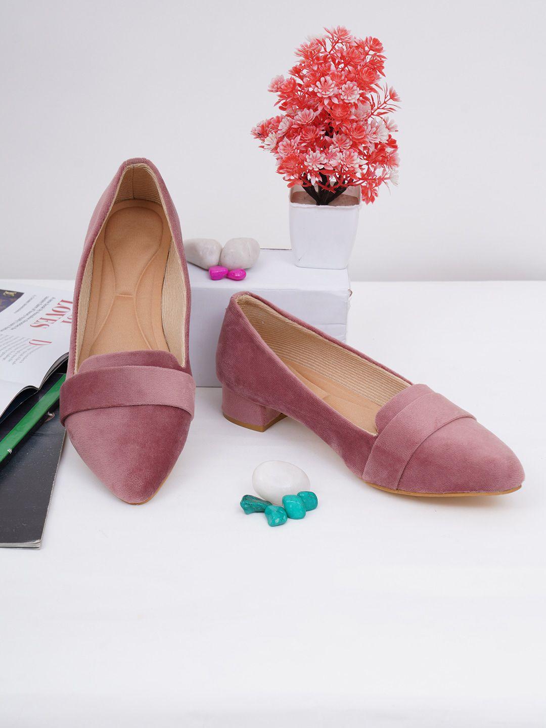 misto peach-coloured suede work block pumps