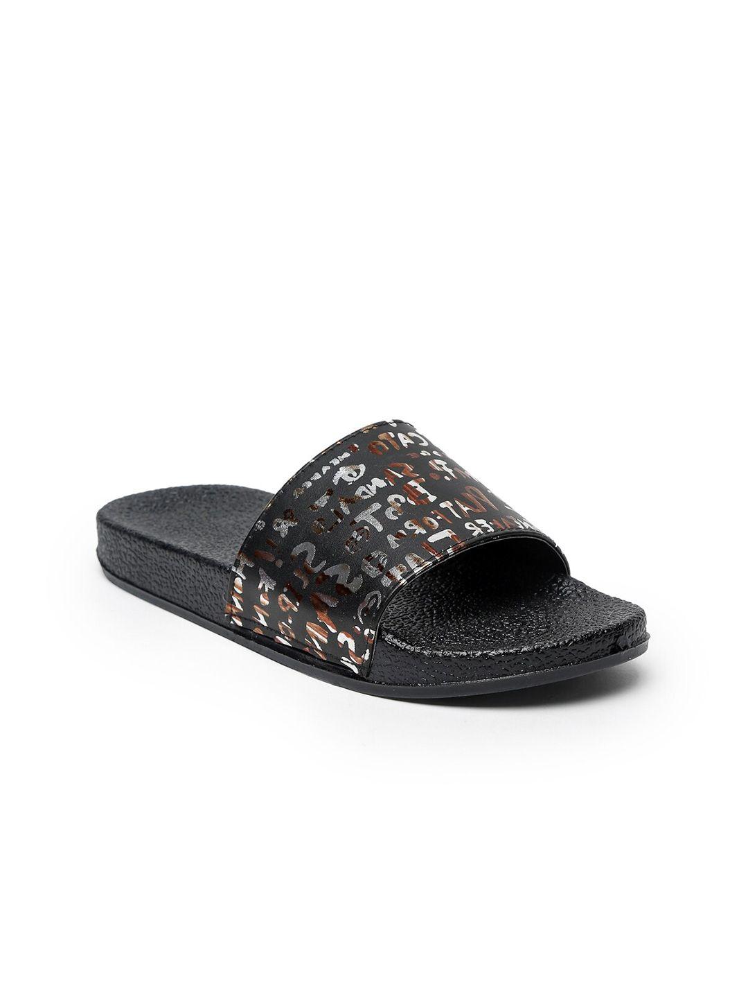 misto women black & silver printed sliders