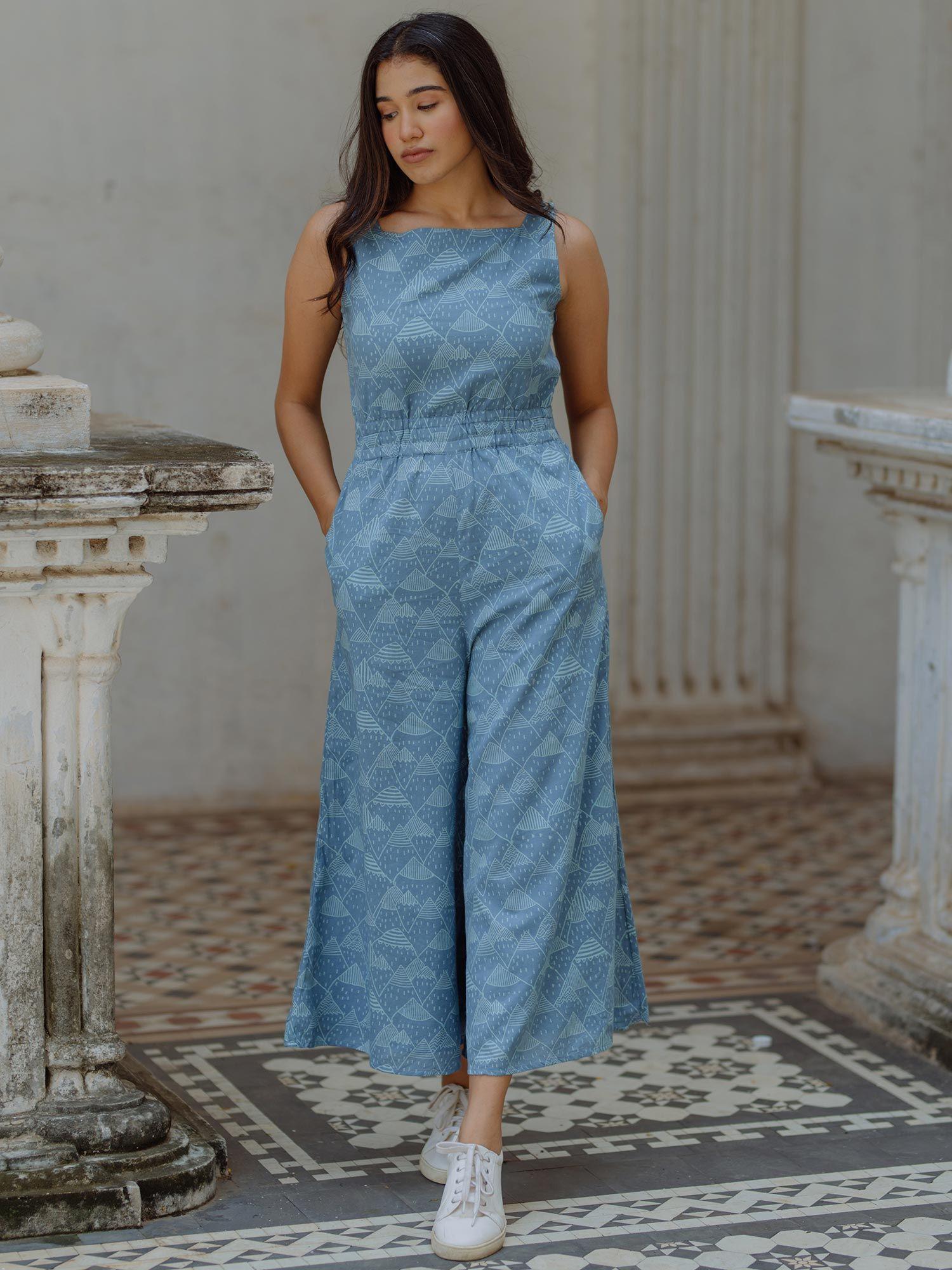 misty' pure cotton hand block printed jumpsuit