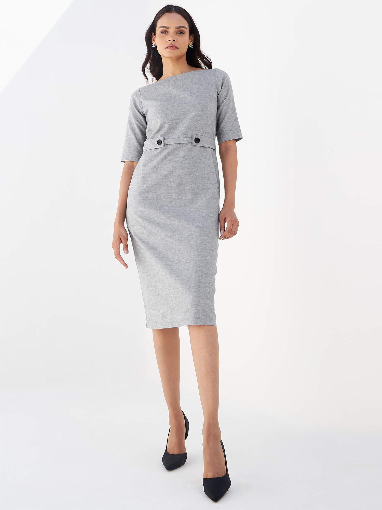 misty grey tab detail dress