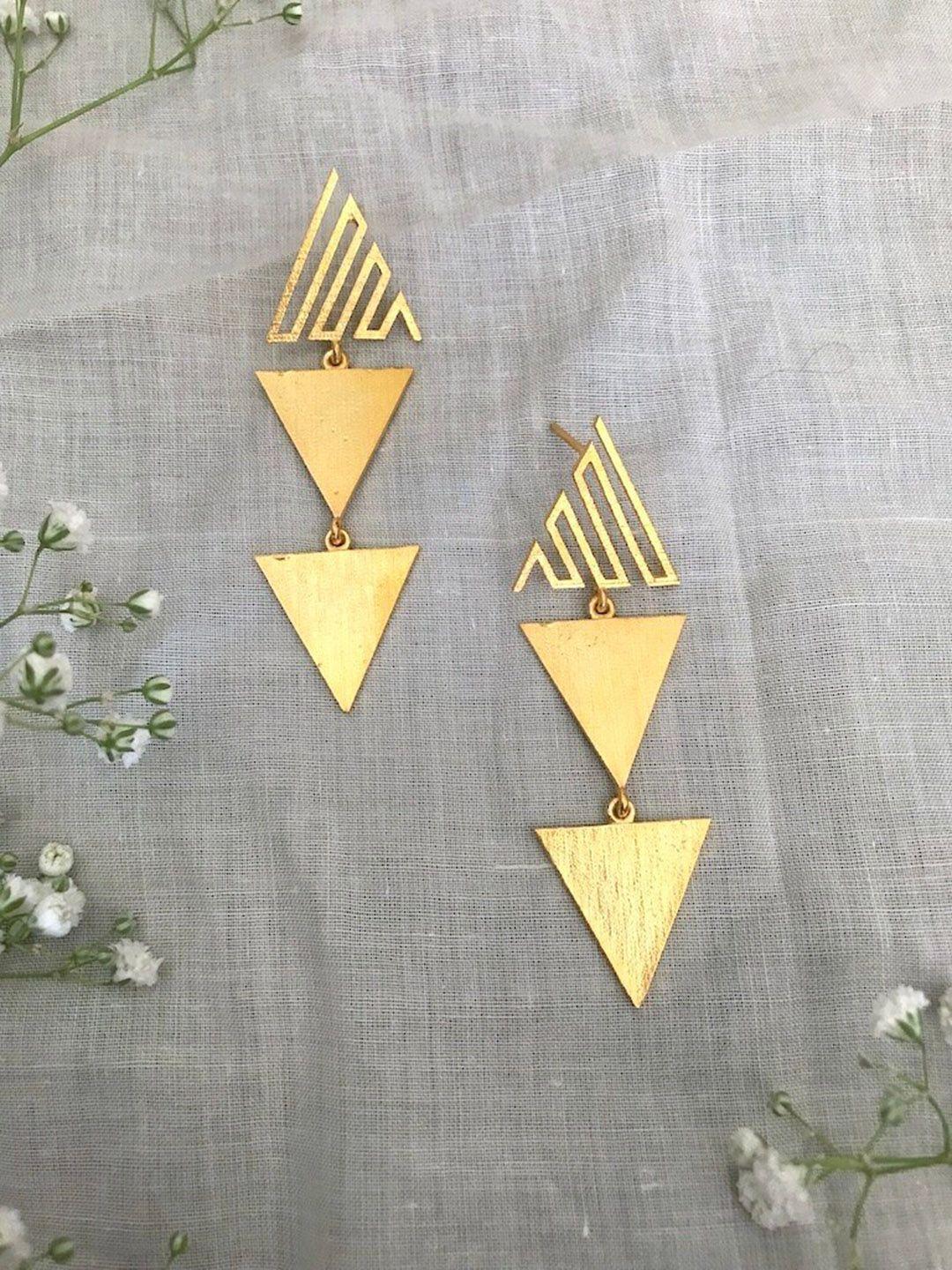 mitali jain gold-plated triangular drop earrings
