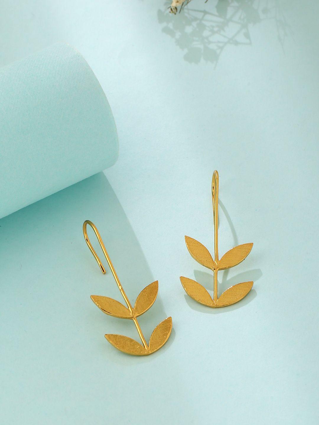 mitali jain gold-toned leaf shaped drop earrings