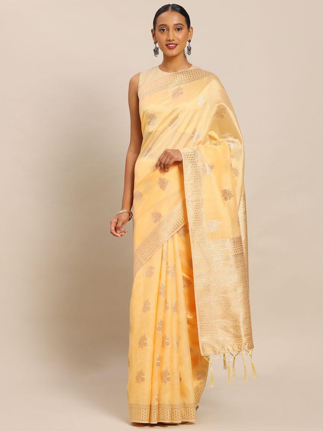 mitera beige & golden art silk woven design banarasi saree