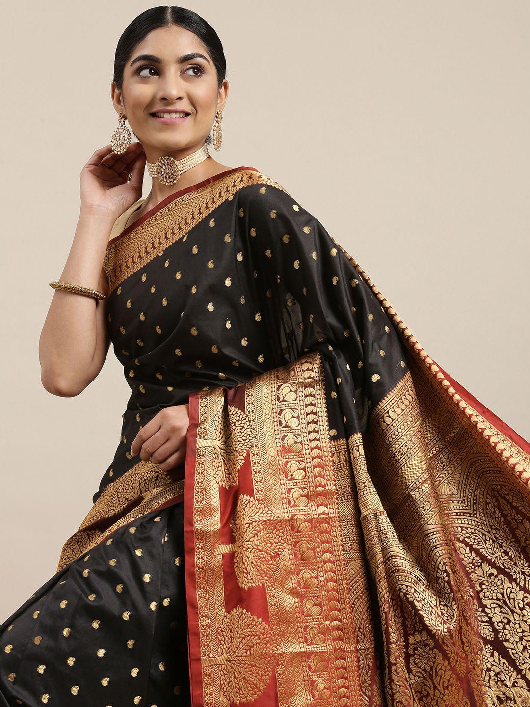 mitera black & golden paisley design zari banarasi silk saree