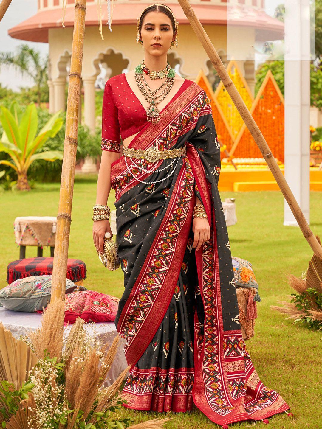 mitera black woven design silk blend handloom patola saree