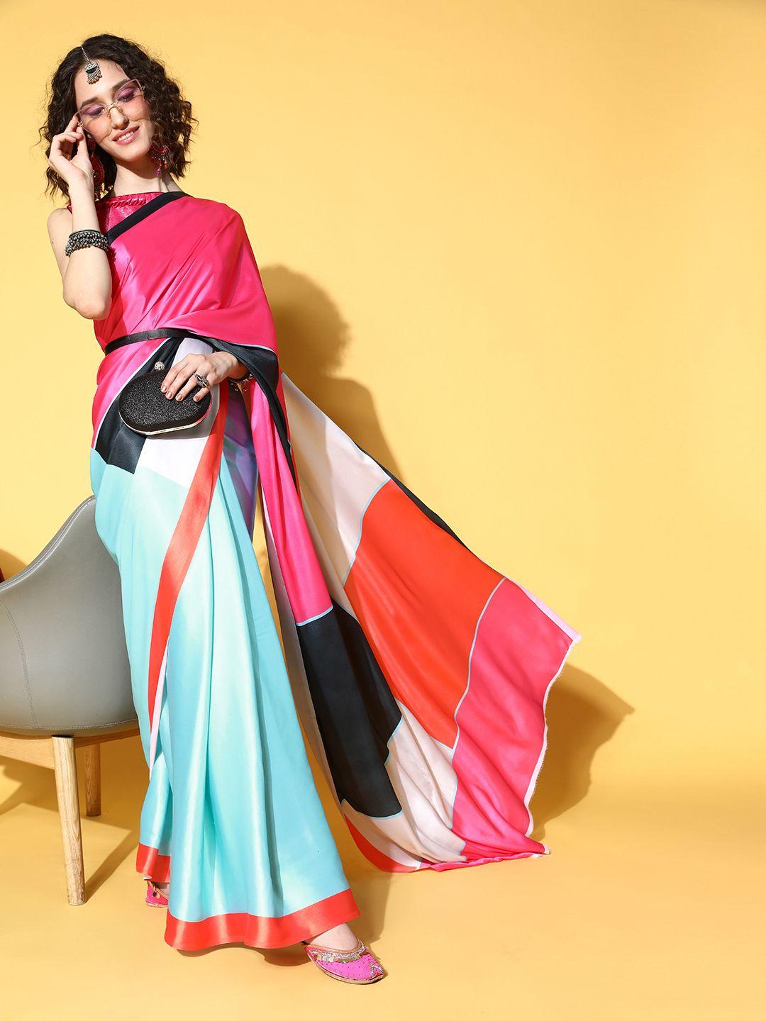 mitera colourblocked satin saree