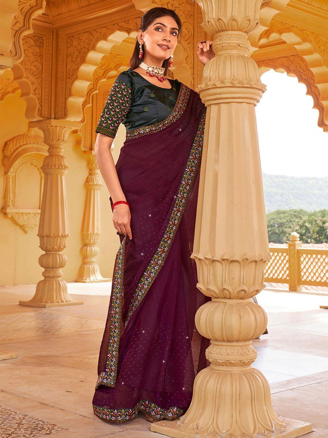 mitera embellished pure chiffon embroidered designer saree