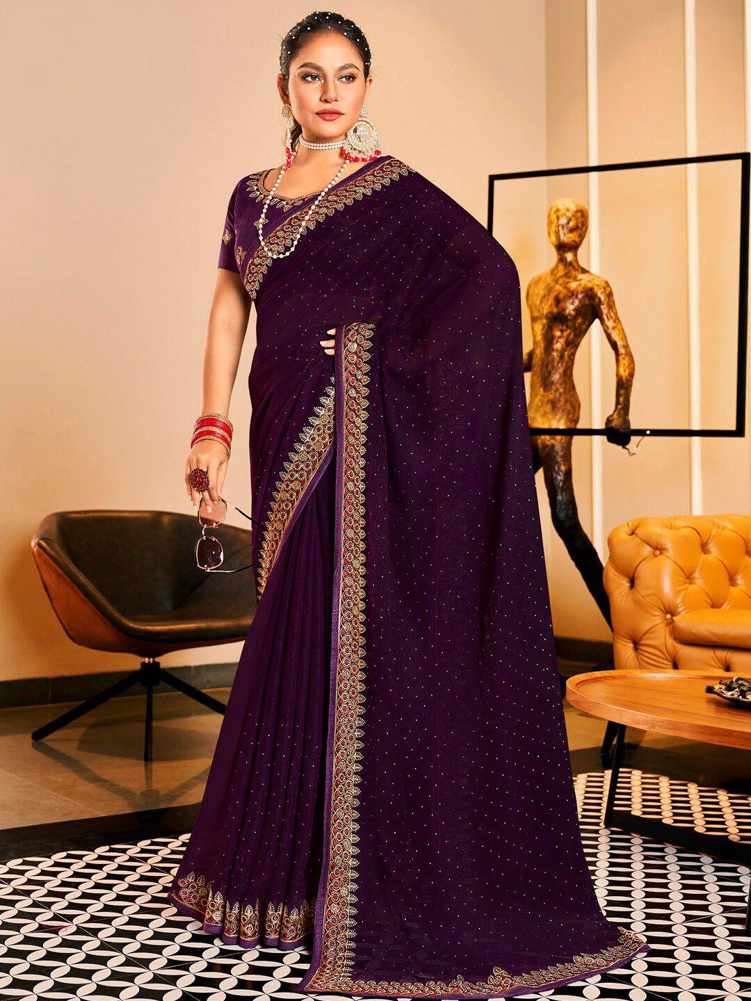 mitera embellished pure chiffon embroidered designer saree
