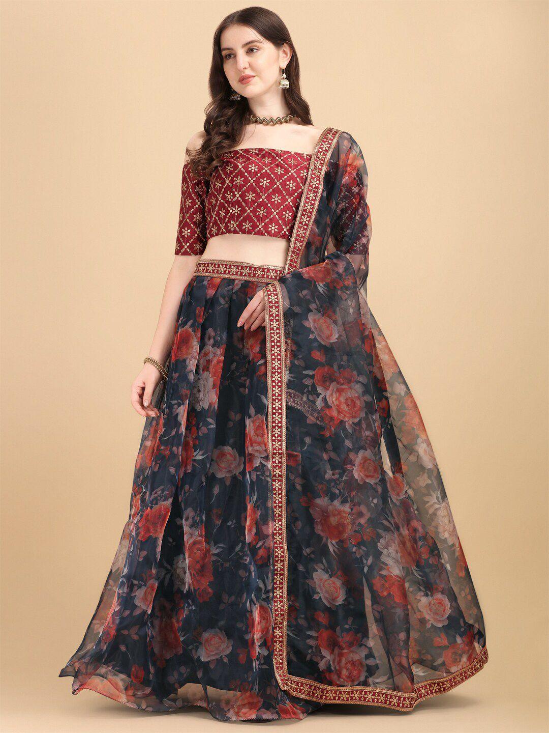 mitera embroidered sequinned semi-stitched lehenga & unstitched blouse with dupatta