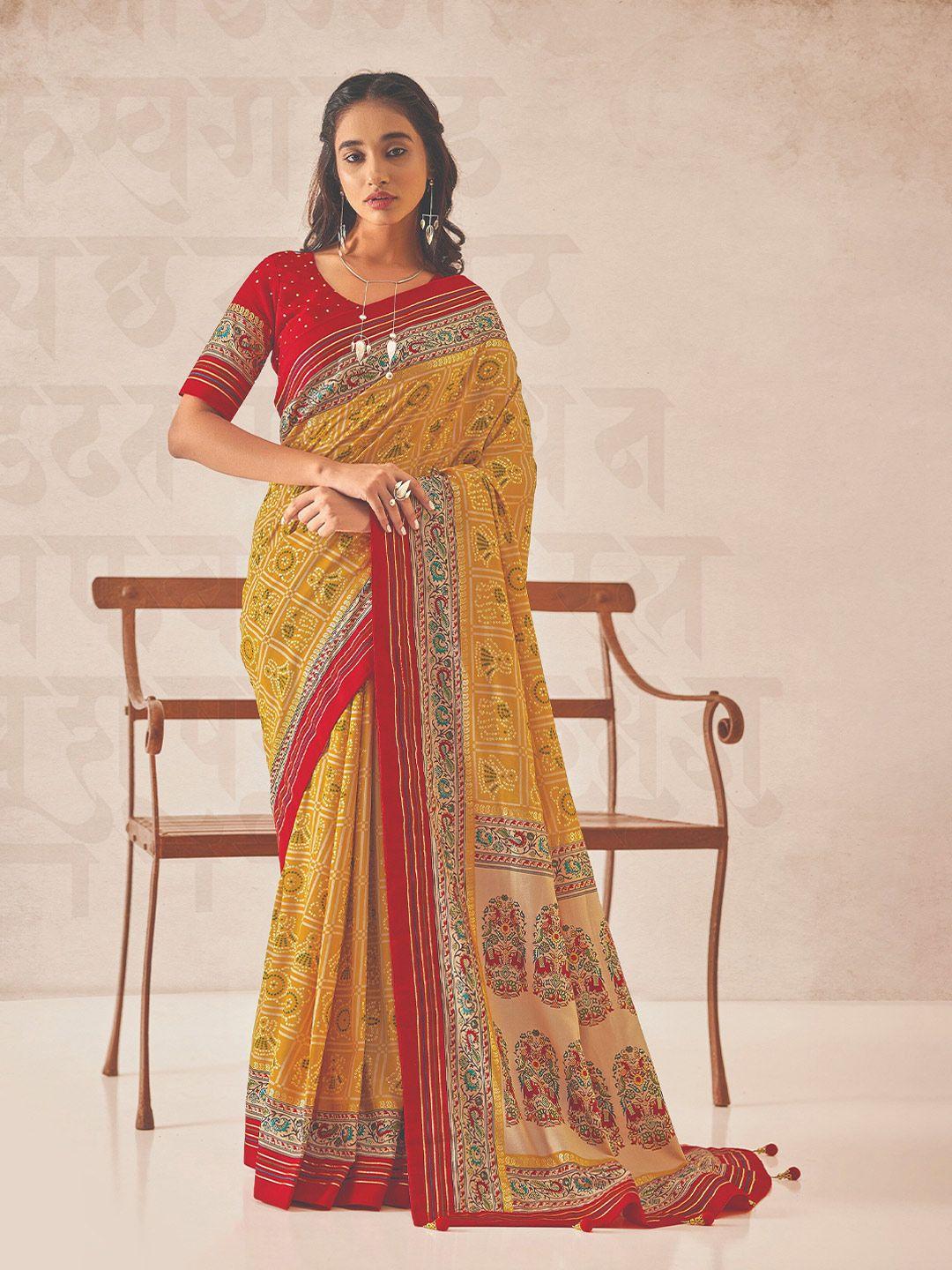 mitera ethnic motifs printed zari silk cotton block print saree