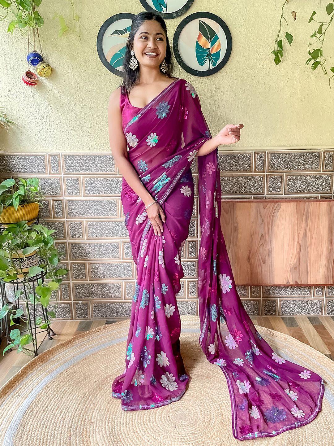 mitera floral embellished sequinned saree