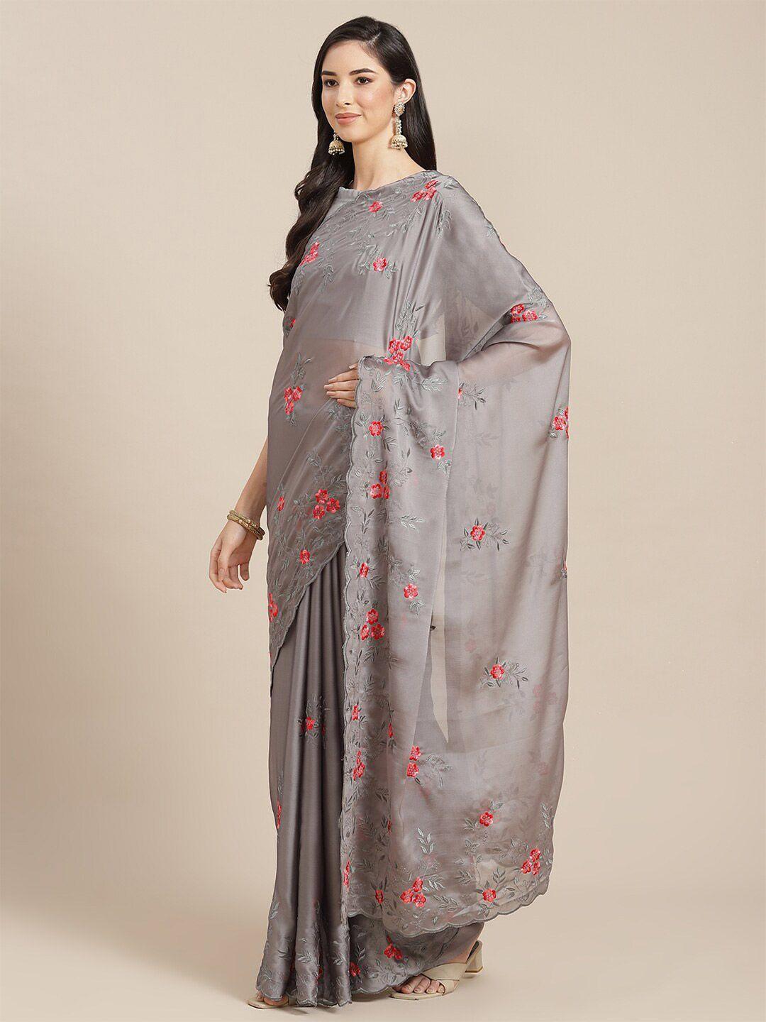 mitera floral embroidered poly georgette designer saree