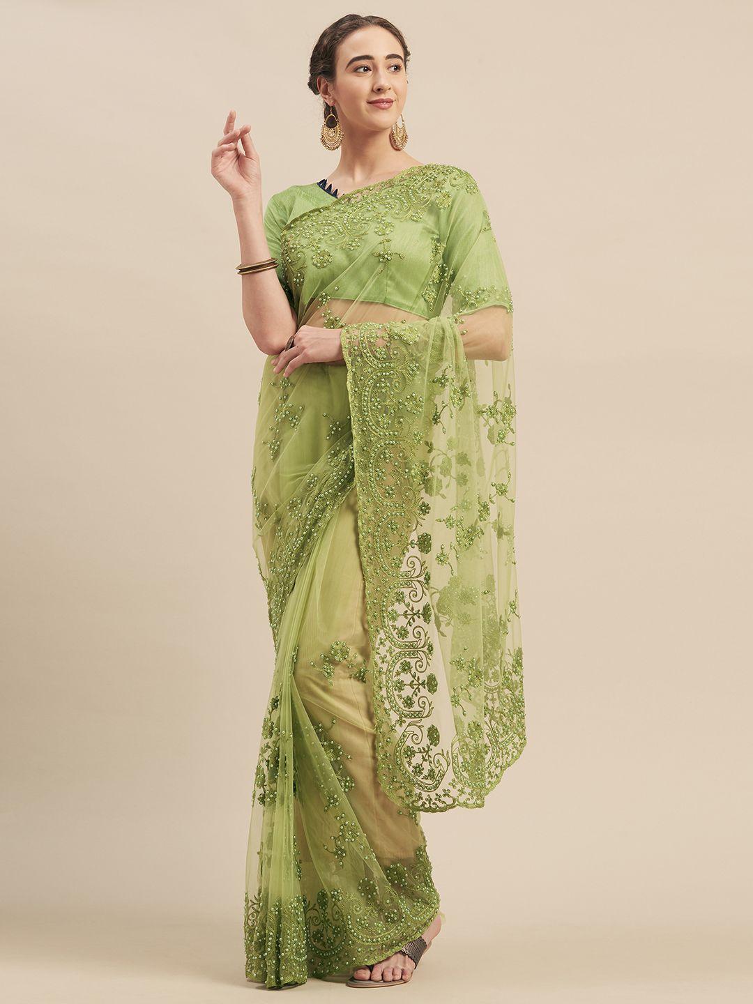 mitera green embellished net saree