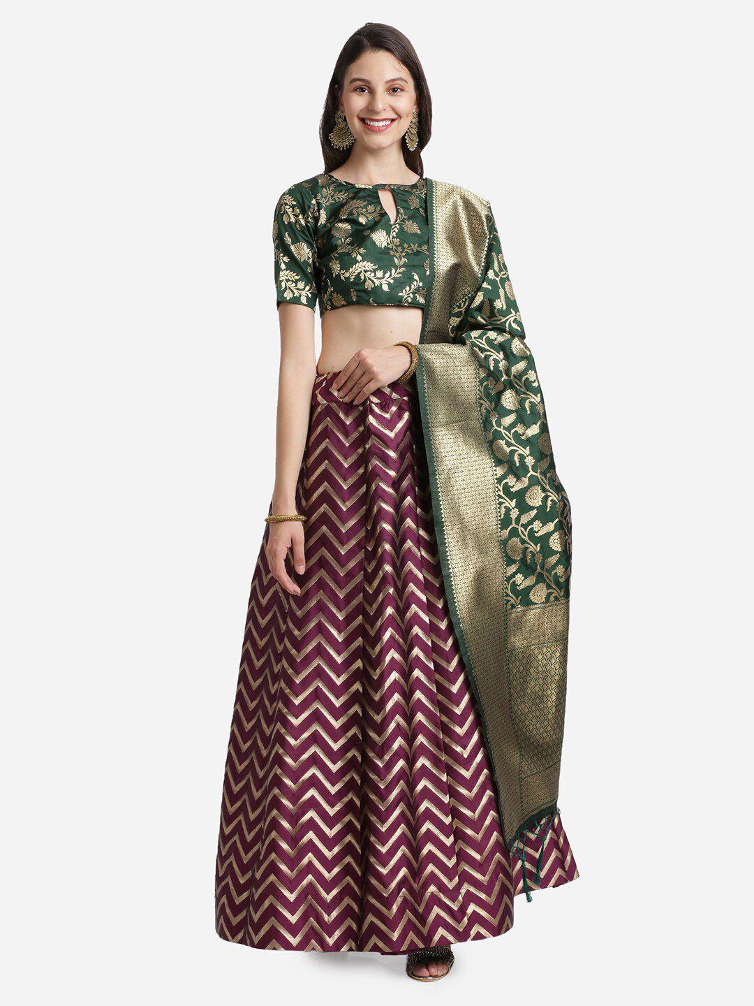 mitera magenta & green thread work unstitched lehenga & blouse with dupatta