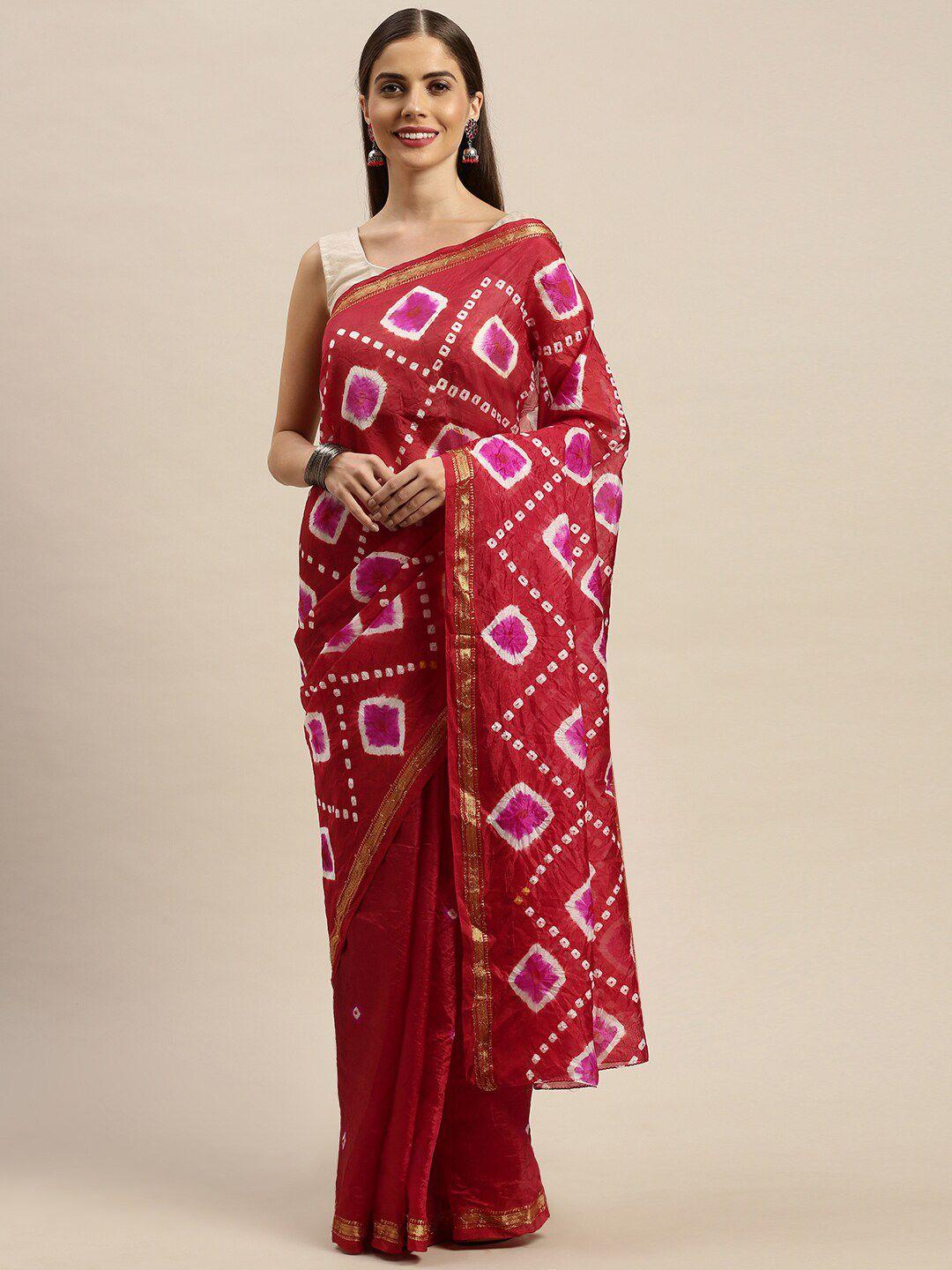 mitera maroon & pink art silk bandhani saree