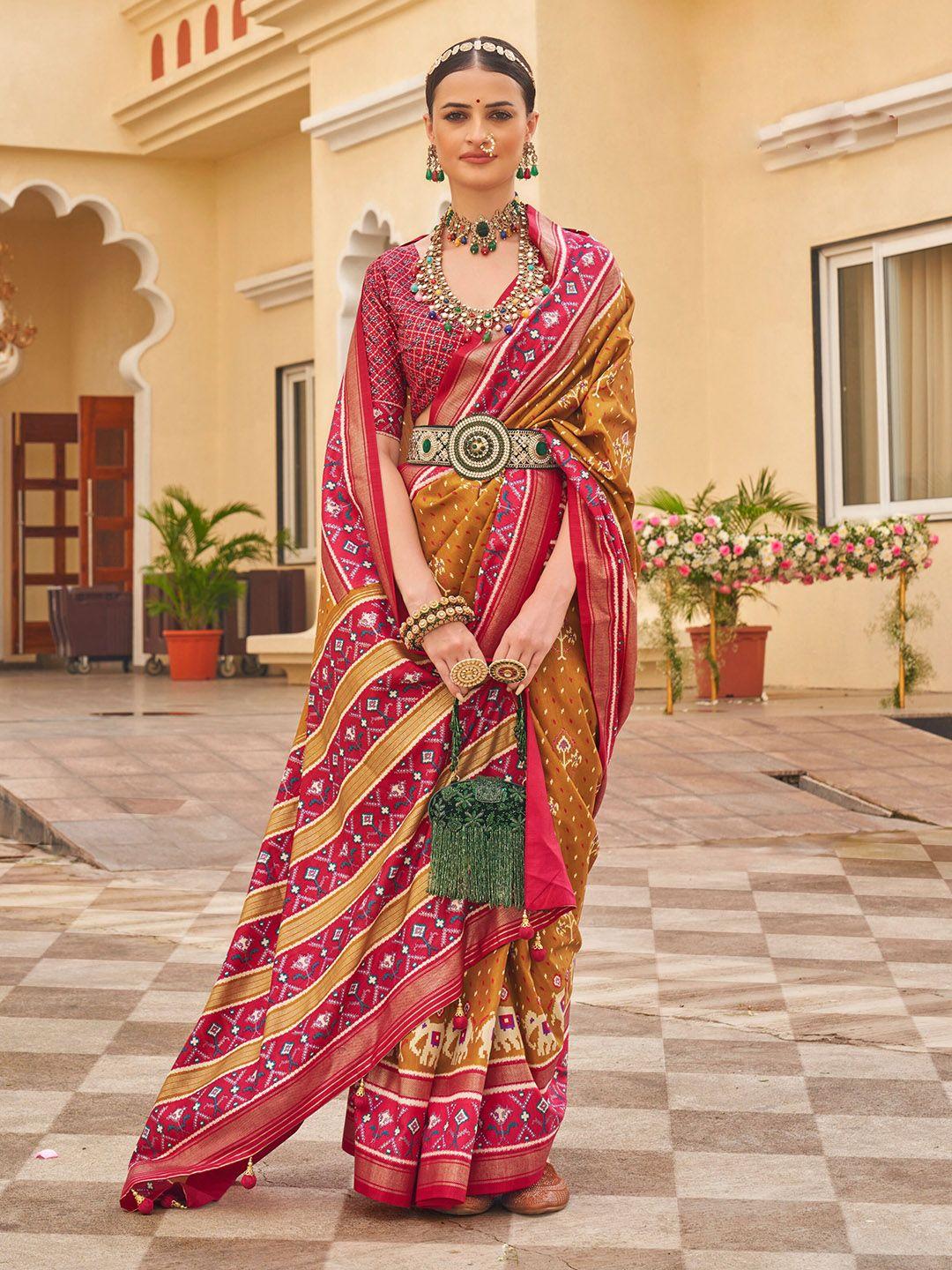 mitera mustard woven design silk blend handloom patola saree
