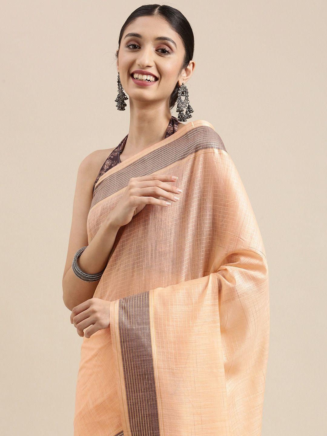 mitera peach-coloured & grey cotton silk cotton saree