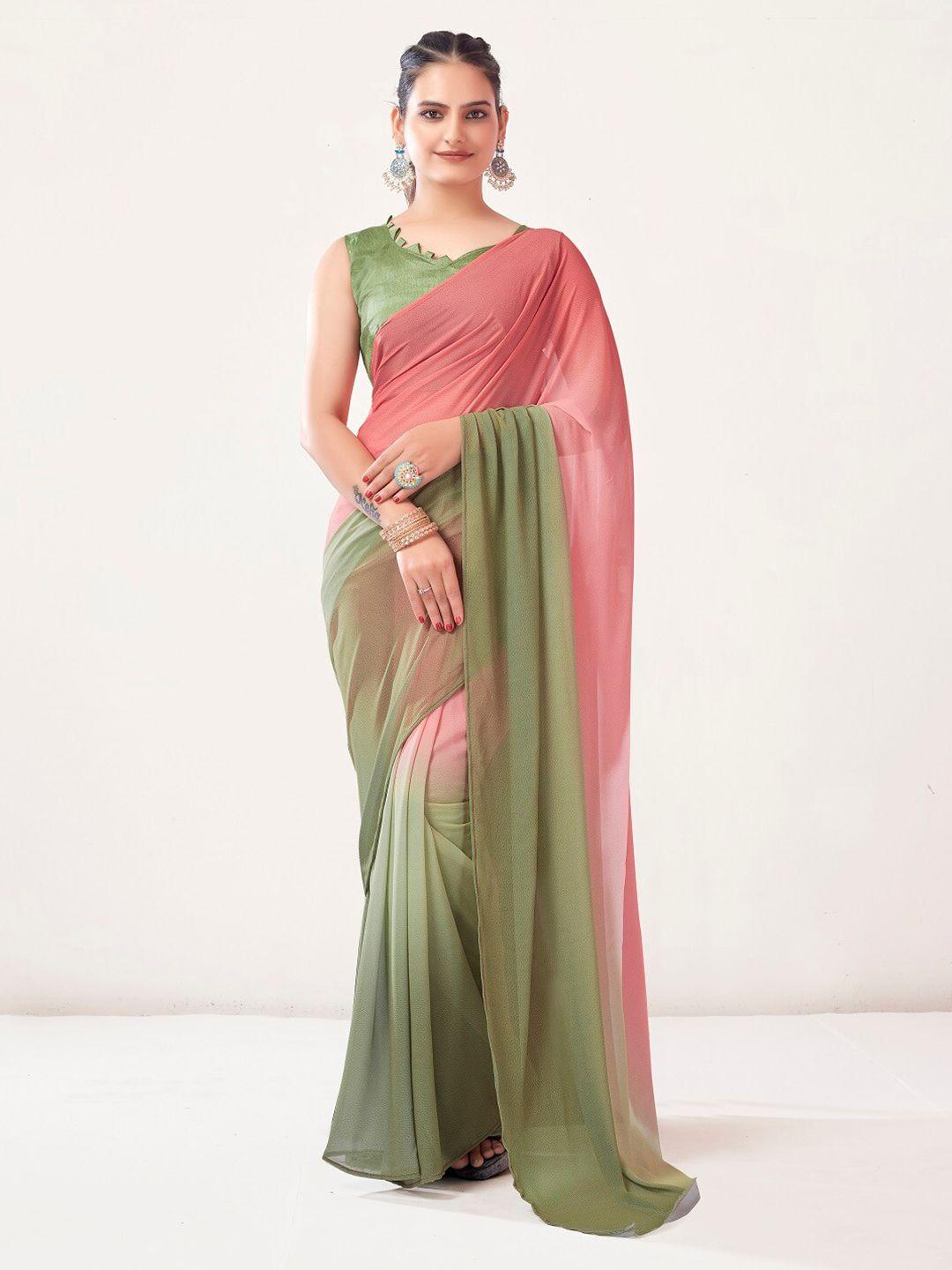 mitera pink ombre pure georgette ready to wear saree