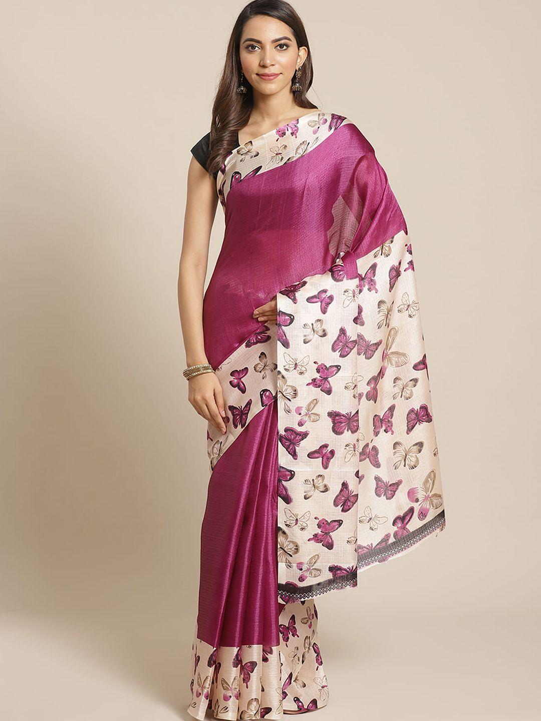 mitera purple & white conversational printed saree