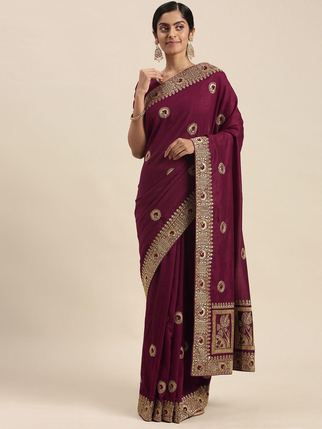 mitera purple ethnic motifs embroidered silk blend saree
