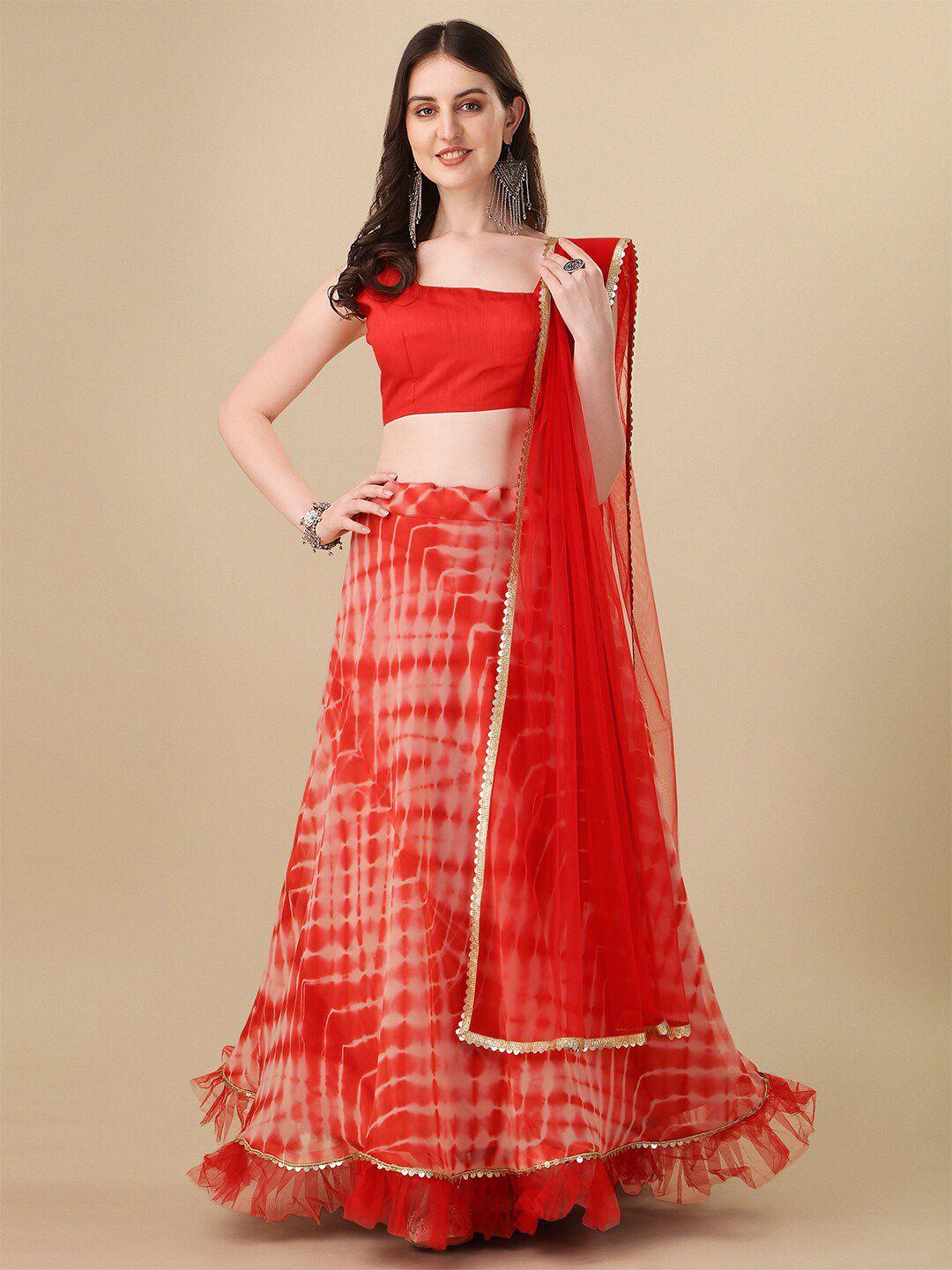 mitera red & cream-coloured semi-stitched lehenga & unstitched blouse with dupatta