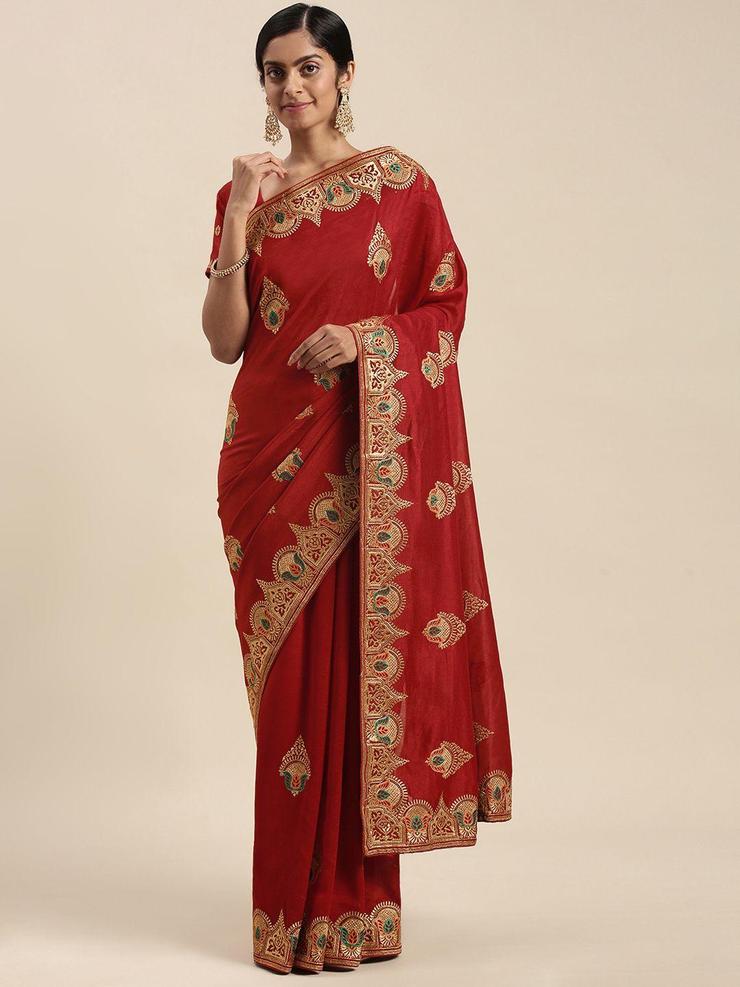 mitera red ethnic motifs silk blend saree