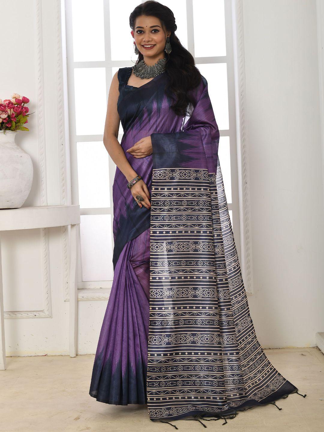 mitera silk blend tussar saree with tassels